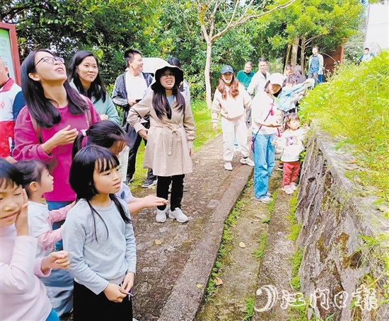 在工作人員的帶領(lǐng)下，家長和孩子沿著七星坑保護區(qū)自然科普徑認真觀察。