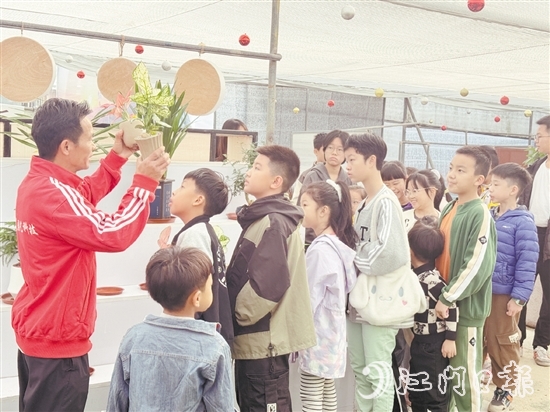 經(jīng)驗豐富的園藝導(dǎo)師向青少年們介紹綠植的種類、生長習(xí)性、養(yǎng)護技巧等知識。
