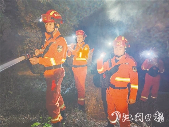 為進一步加強應(yīng)急隊伍夜間撲火實戰(zhàn)能力，新會區(qū)森防辦在三江鎮(zhèn)某林區(qū)開展夜間實戰(zhàn)演練，做好撲火救災(zāi)應(yīng)急準備。
