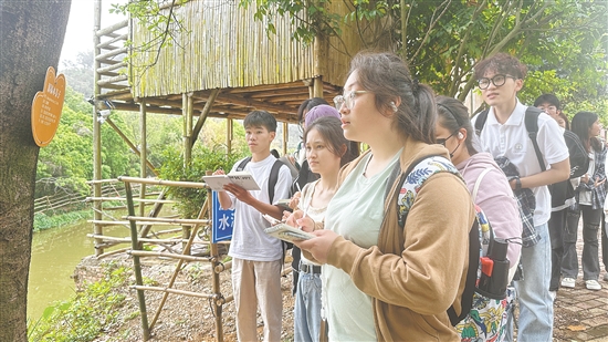 學(xué)生們?cè)诨赜^察各類(lèi)植物。