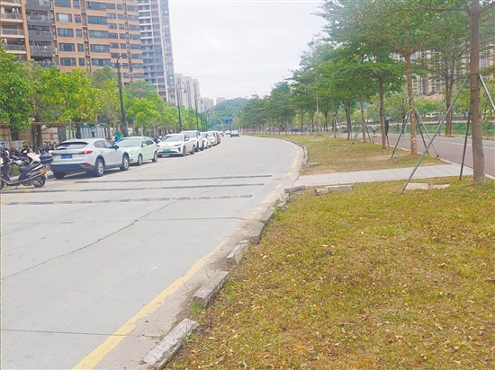 改造前的桂香路為雙向單車(chē)道，混凝土路面開(kāi)裂明顯，路緣石破損嚴(yán)重。