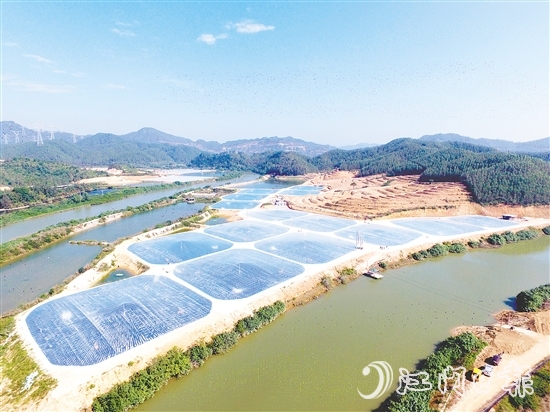 近年來(lái)，恩平市大力發(fā)展現(xiàn)代農(nóng)業(yè)與食品產(chǎn)業(yè)集群。圖為位于橫陂鎮(zhèn)藍(lán)田村的恩平市鎮(zhèn)海灣藍(lán)田青蟹養(yǎng)殖基地。胡偉杰