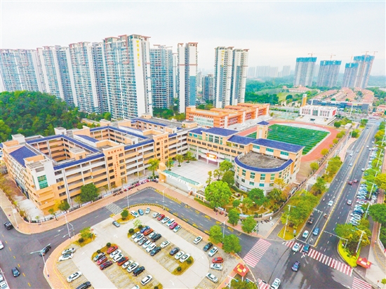 蓬江區(qū)紫茶豐雅小學(xué)校園全景。