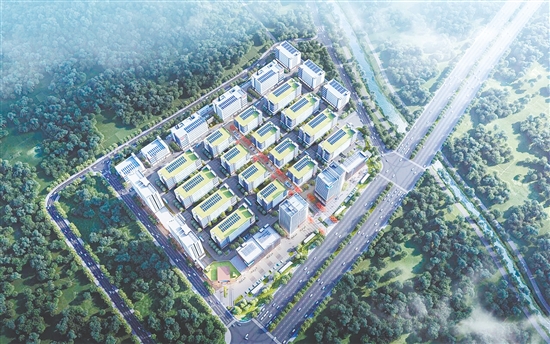 中星儲能智谷位于新會區(qū)睦洲鎮(zhèn)，是江門首個儲能產(chǎn)業(yè)專業(yè)園。圖為中星儲能智谷項目效果圖。