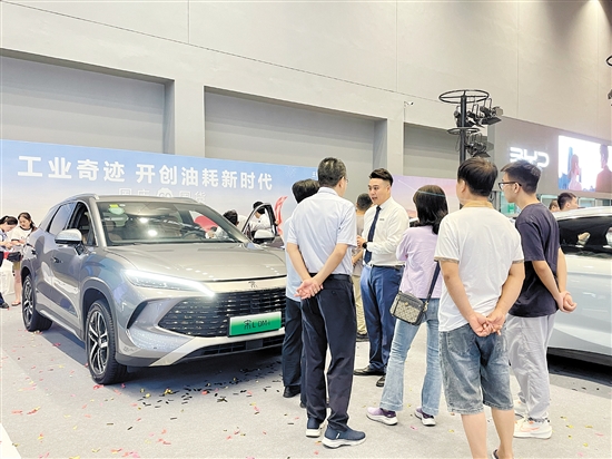 銷售人員向市民講解車型亮點。